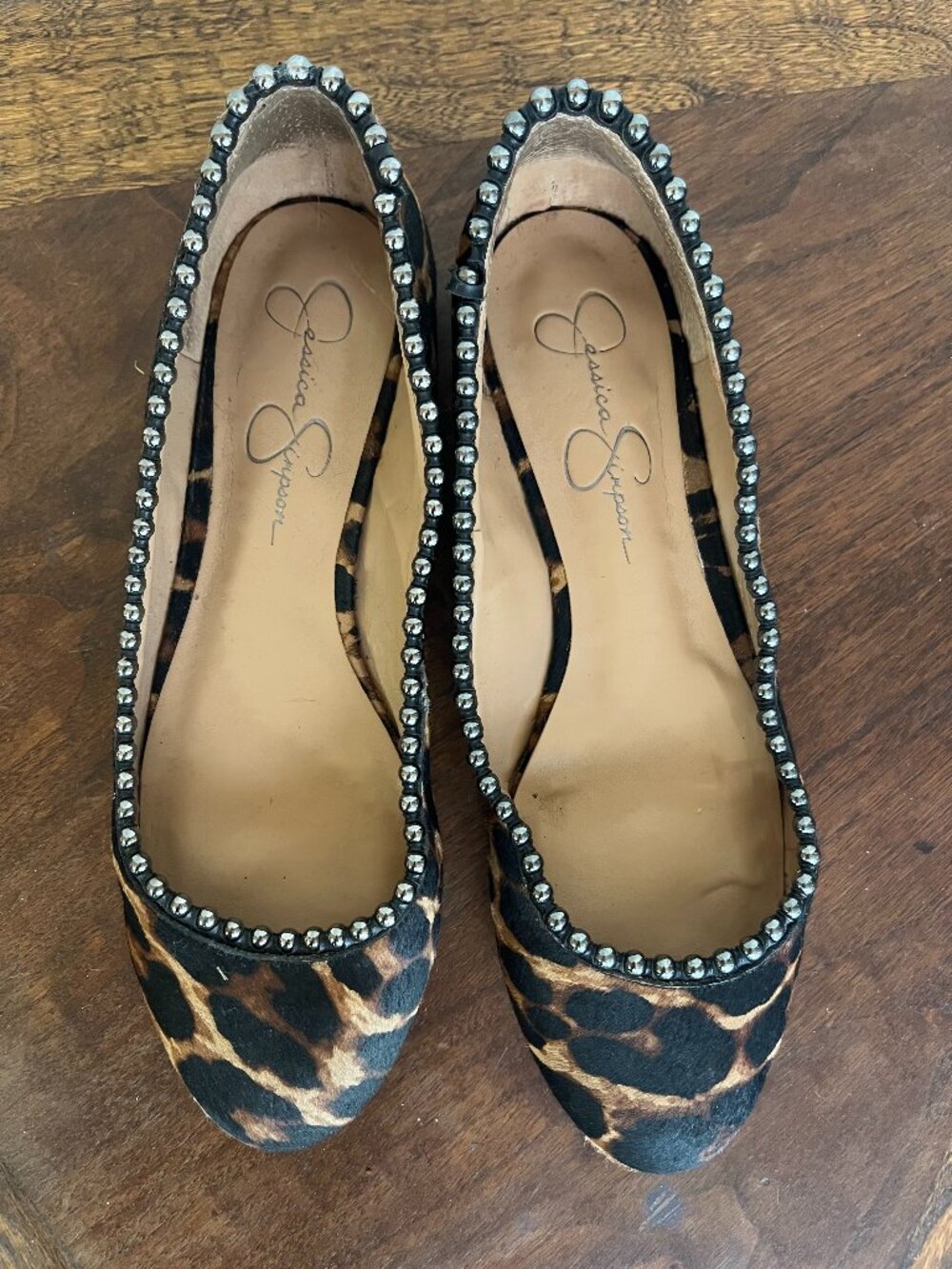 Jessica Simpson Leopard Print Flats Women's Size 10M 42 Stud Detailing